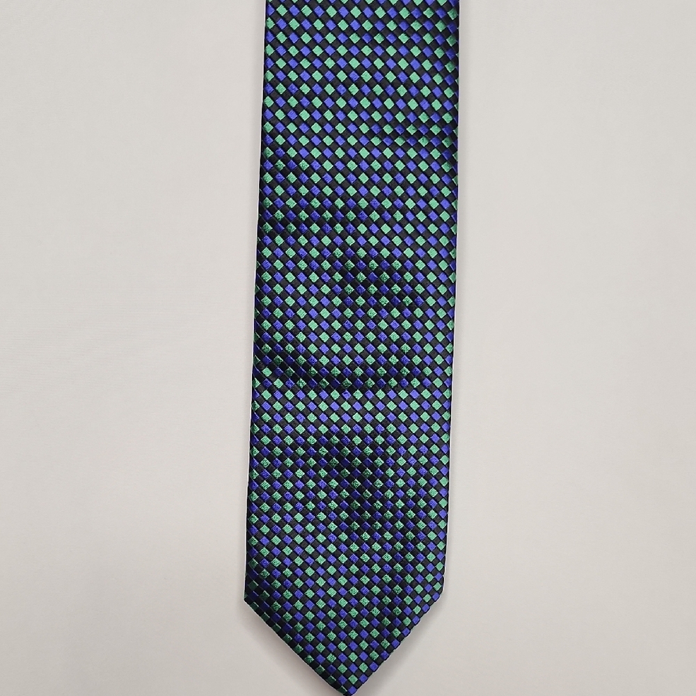 Ben Silver Cravate Elegant Geometric Blue Black and Green Silk Tie